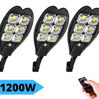 Соларна улична лампа Cob 1200w със стойка и дистанционно 3БР.