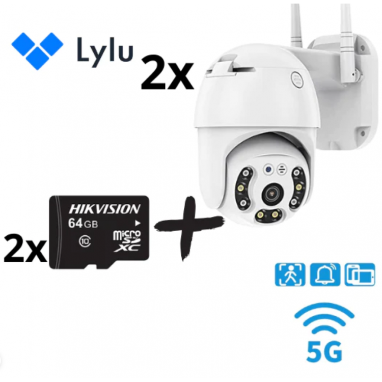 2бр. IP въртяща безжична камера 5MPX- 4+4LED + 2бр. SD карта 64gb YCC365+