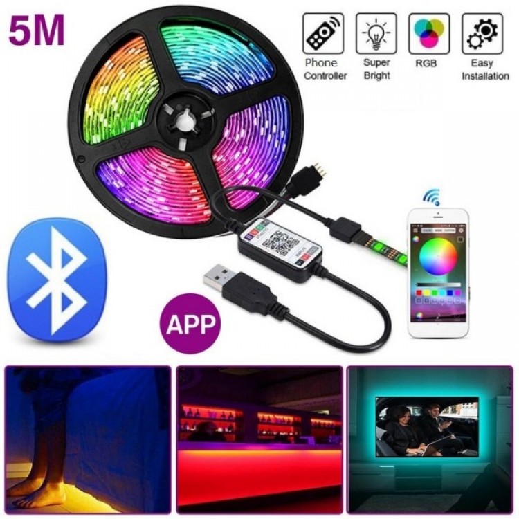 Bluetooth лед лента 5 метра с usb захранване