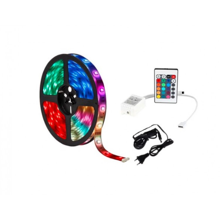 Комплект RGB LED лента, диод 3528, с дистанционно и захранване - 5 метра