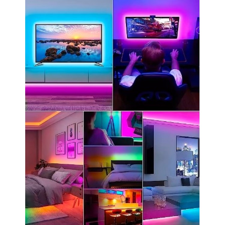 Комплект RGB LED ленти за телевизор, 2M дължина, управление от приложението, персонализирано осветление с USB LED лента